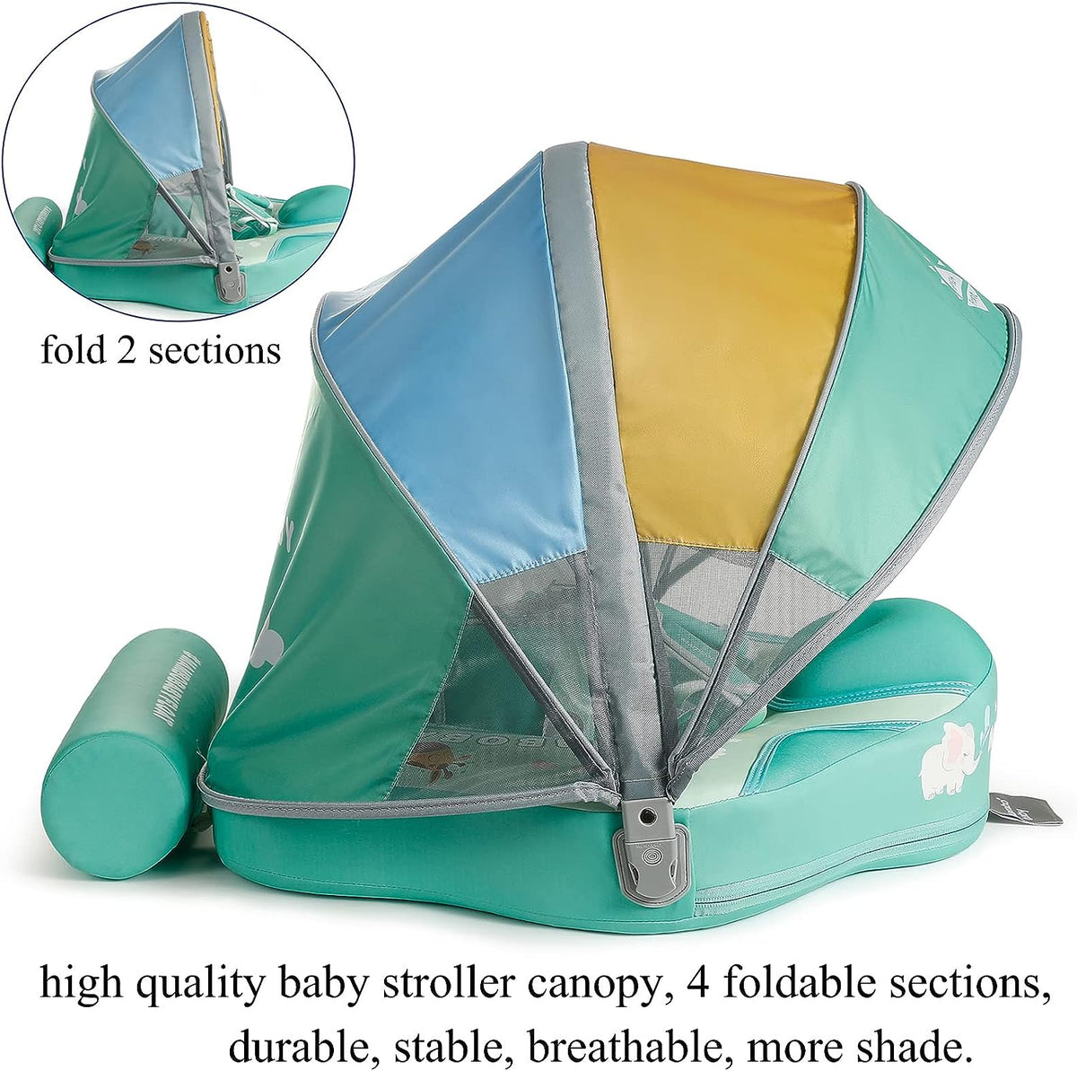 Mambobaby Animal Series Baby Float with Canopy & Tail – Non-Inflatable Pool Float, 3–24 Months (6–18 kg)
