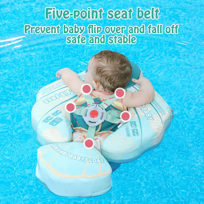 Mambobaby professional 5-point safety harness buckles, providing car-seat level security for babies in the water.
