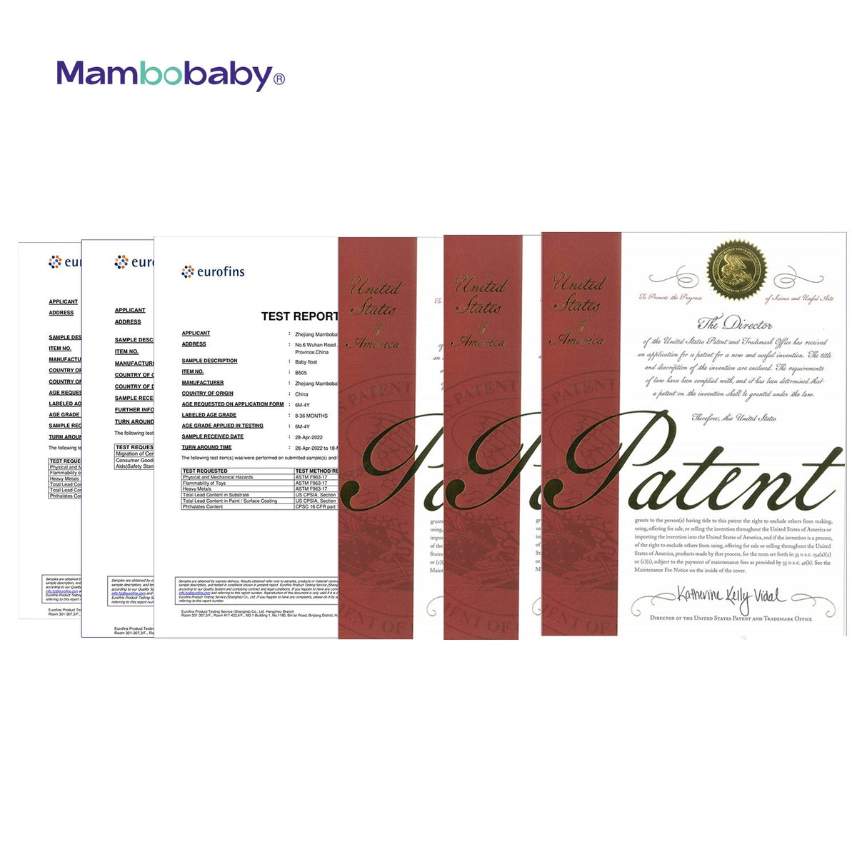 Official patent and safety compliance details of the Mambobaby™ air-free back float technology.