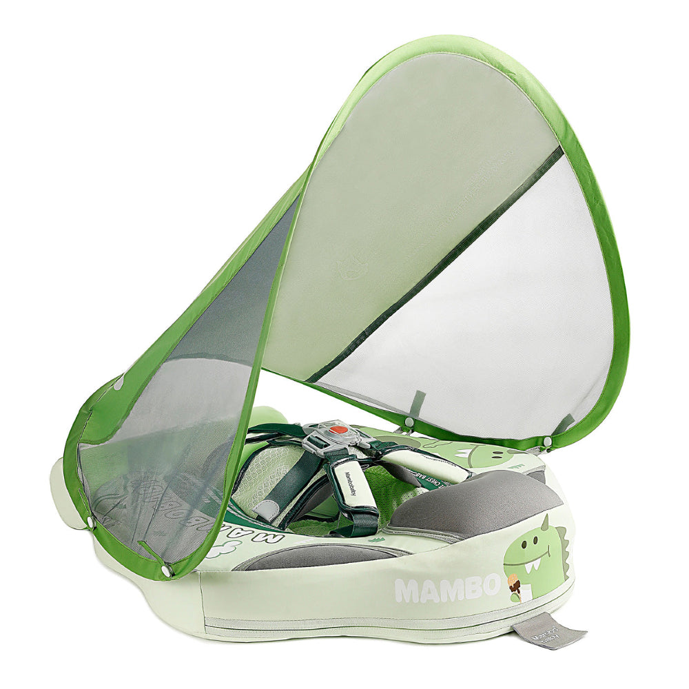 Original Mambobaby™ Dinosaur Light Green Float for UK pools, featuring a non-inflatable air-free design for babies 3-24 months.