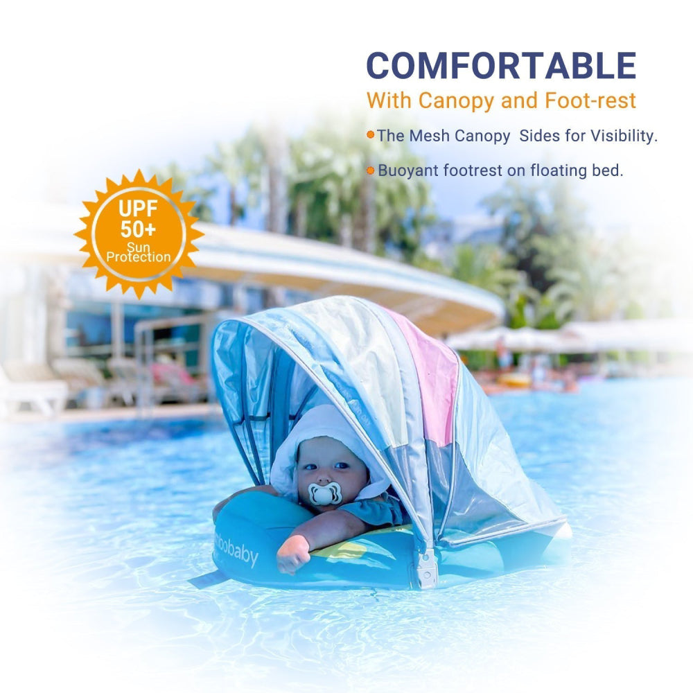 The Mambobaby™ Rainbow Float equipped with a high-density UPF 50+ canopy for maximum UV protection for infants.