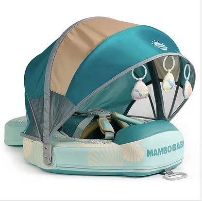Mambobaby Seashell Float in Green. Luxury waterproof leather baby pool float with canopy.