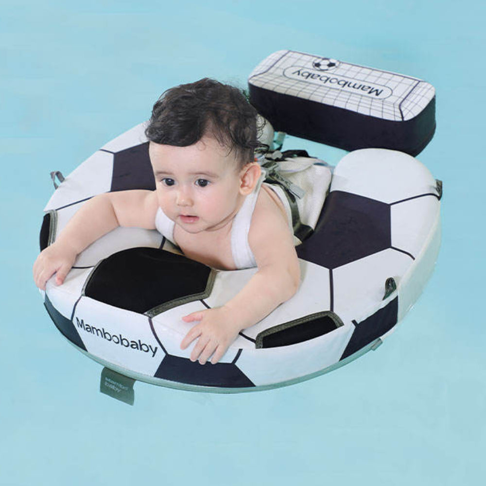 The Mambobaby™ Soccer swim trainer for babies 3-24 months, complete with detachable UPF 50+ sun canopy and anti-flip tail.