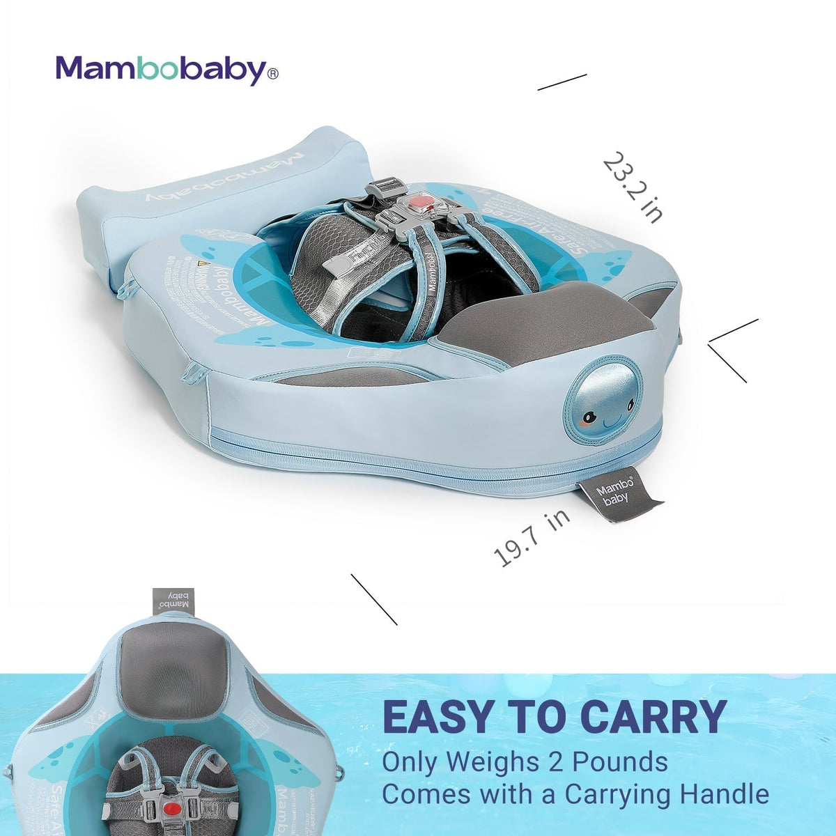 Technical dimensions and sizing specifications for the Mambobaby™ Turtle Float (50x50x14cm).
